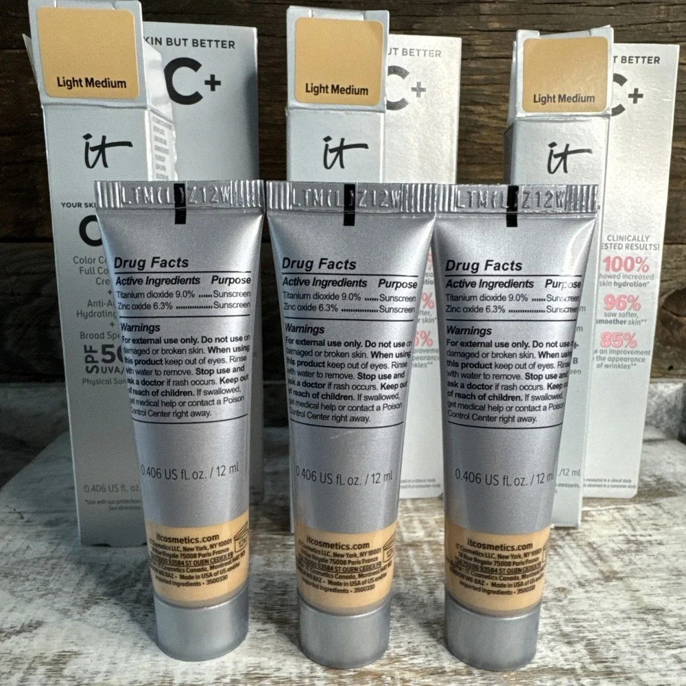 IT Cosmetics CC Cream Light Medium 12ml - Set of 3 | MSRP = $57